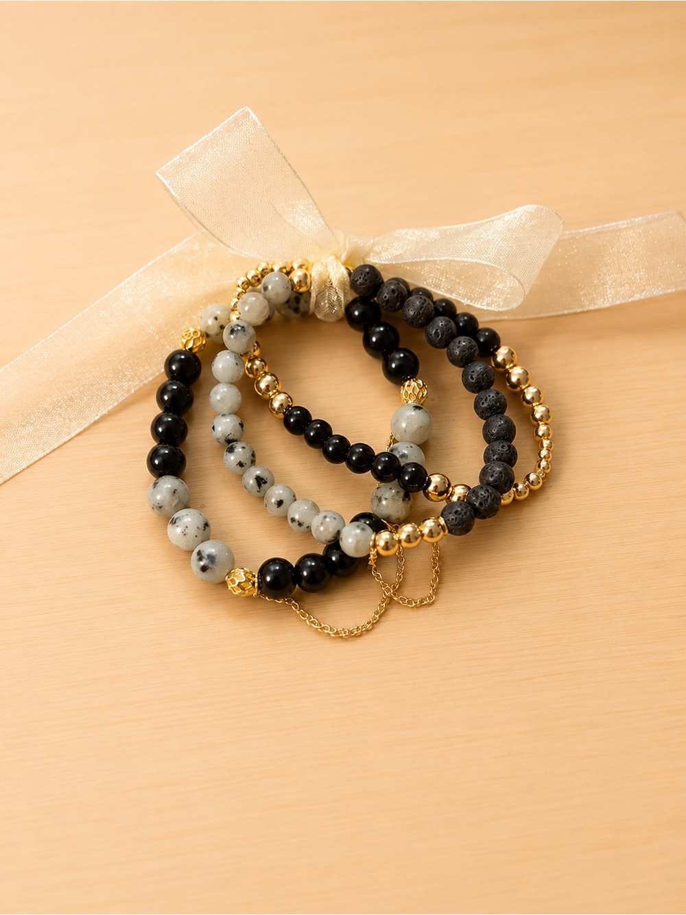 ✨ Black & Gold Layered Handmade Bracelet Stack | Minimalist Boho Jewelry ✨